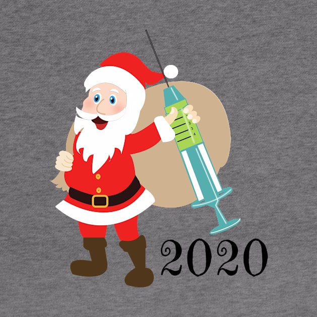 Santa 2020 delivering vaccine by designInk